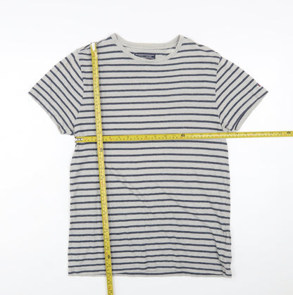 Tommy Hilfiger Men's Grey Striped Cotton Crew Neck T-Shirt Size S