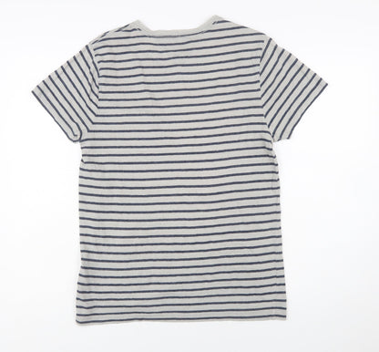 Tommy Hilfiger Men's Grey Striped Cotton Crew Neck T-Shirt Size S