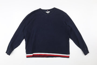 Tommy Hilfiger Womens Navy Blue Sweatshirt L Cotton Blend Crew Neck