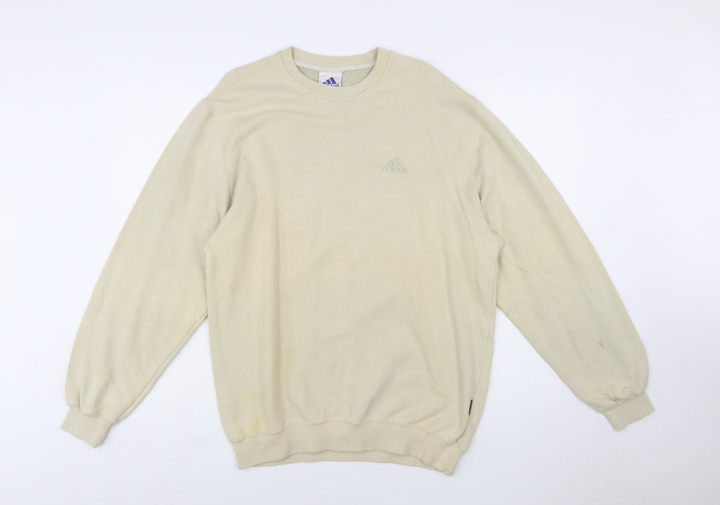Adidas Men's Beige Pullover Sweatshirt Size S Crew Neck Logo