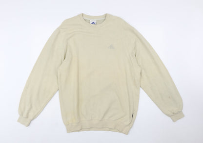 Adidas Men's Beige Pullover Sweatshirt Size S Crew Neck Logo