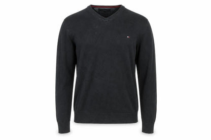 Tommy Hilfiger Men's Black V-Neck Cotton Jumper Size S