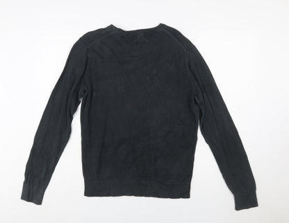 Tommy Hilfiger Men's Black V-Neck Cotton Jumper Size S