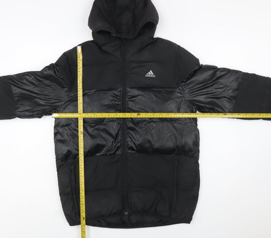 Adidas Boys Black 13-14 Years Hooded Puffer Jacket Winter Coat