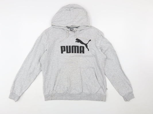 Puma Womens Grey XL Pullover Hoodie Sweatshirt Logo Cotton Blend