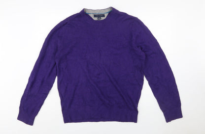 Tommy Hilfiger Men's Purple Cotton Crew Neck Pullover Jumper L