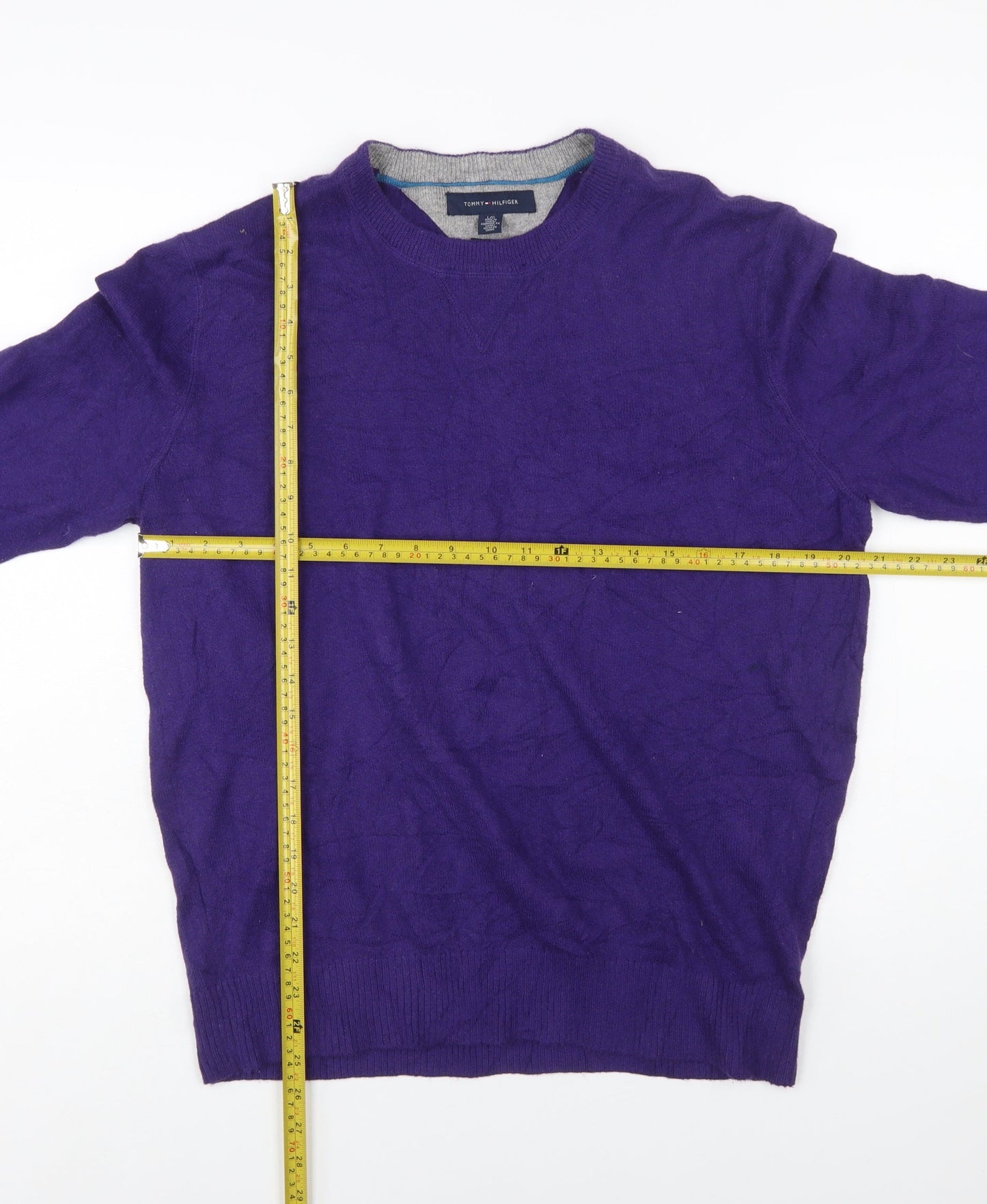 Tommy Hilfiger Men's Purple Cotton Crew Neck Pullover Jumper L