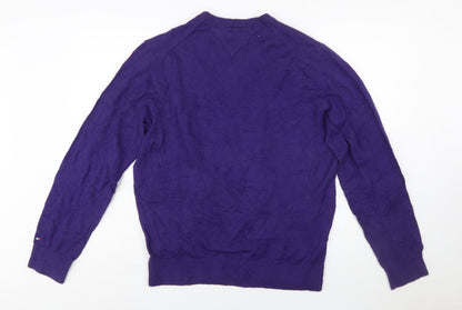 Tommy Hilfiger Men's Purple Cotton Crew Neck Pullover Jumper L