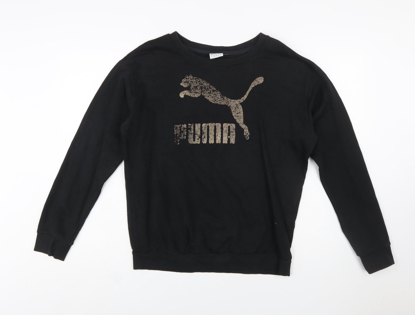 Puma Womens Black Sequin Logo Pullover Sweatshirt Size L UK 14