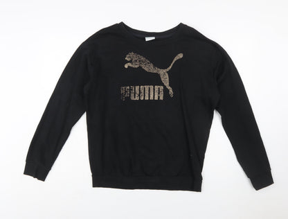Puma Womens Black Sequin Logo Pullover Sweatshirt Size L UK 14