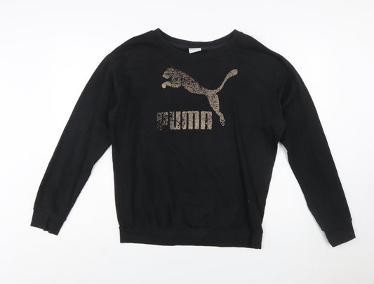Puma Womens Black Sequin Logo Pullover Sweatshirt Size L UK 14