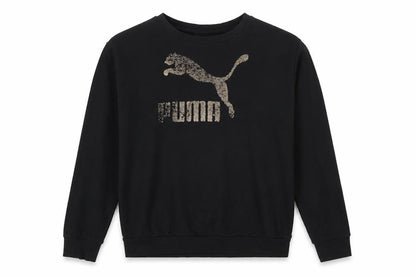 Puma Womens Black Sequin Logo Pullover Sweatshirt Size L UK 14