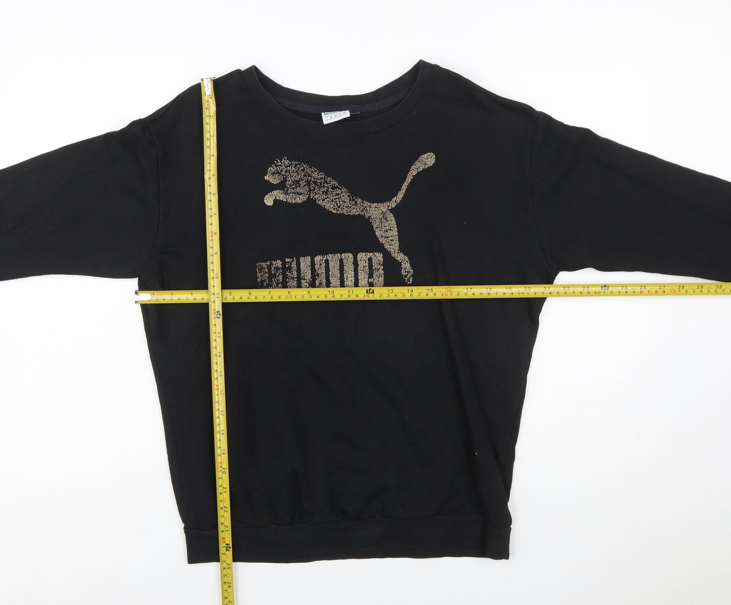 Puma Womens Black Sequin Logo Pullover Sweatshirt Size L UK 14