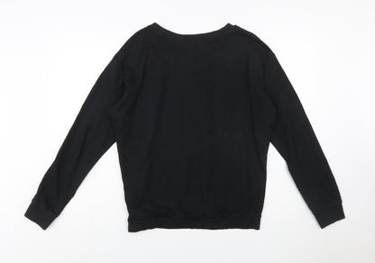 Puma Womens Black Sequin Logo Pullover Sweatshirt Size L UK 14