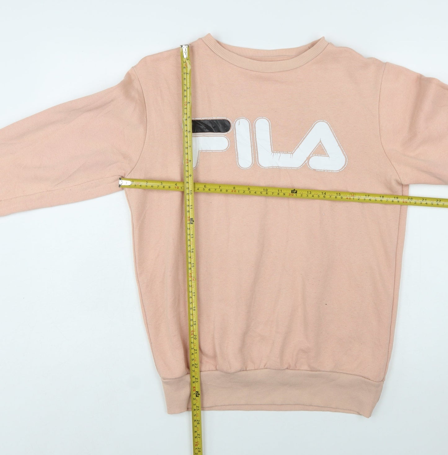 FILA Women's Beige Pullover Sweatshirt Small Logo Crew Neck Casual