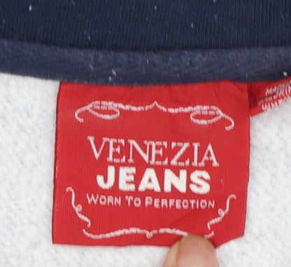 Venezia Jeans Women's Grey & Navy USA 1/4 Zip Sweatshirt Size 18/20