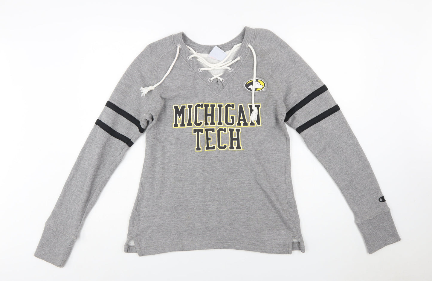 Champion Womens Grey Michigan Tech Lace Up Pullover Sweatshirt Size S