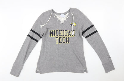 Champion Womens Grey Michigan Tech Lace Up Pullover Sweatshirt Size S
