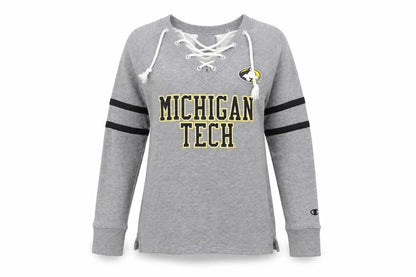 Champion Womens Grey Michigan Tech Lace Up Pullover Sweatshirt Size S