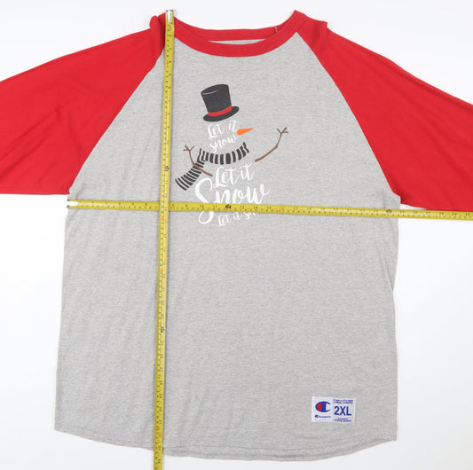 Champion Womens Grey Red 2XL Raglan Christmas T-Shirt