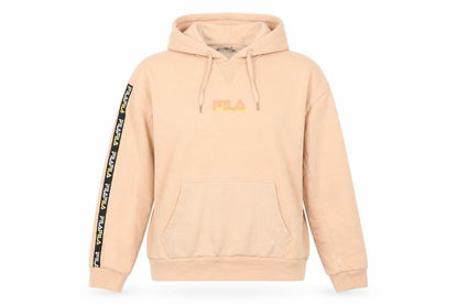 Fila Womens Beige Pullover Hoodie Medium Logo Sleeve Tape Sweatshirt