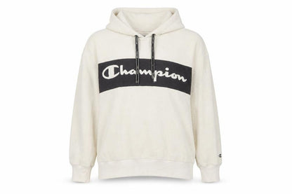 Champion Women's Beige Pullover Hoodie Large Fleece Logo Sweatshirt