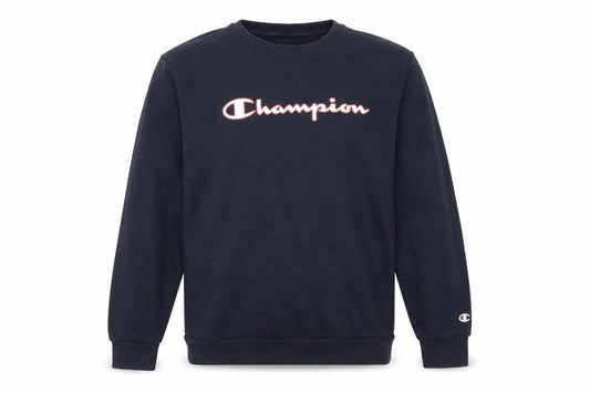 Front view of Champion boys’ navy blue crew neck pullover sweatshirt 15-16 years 2xl