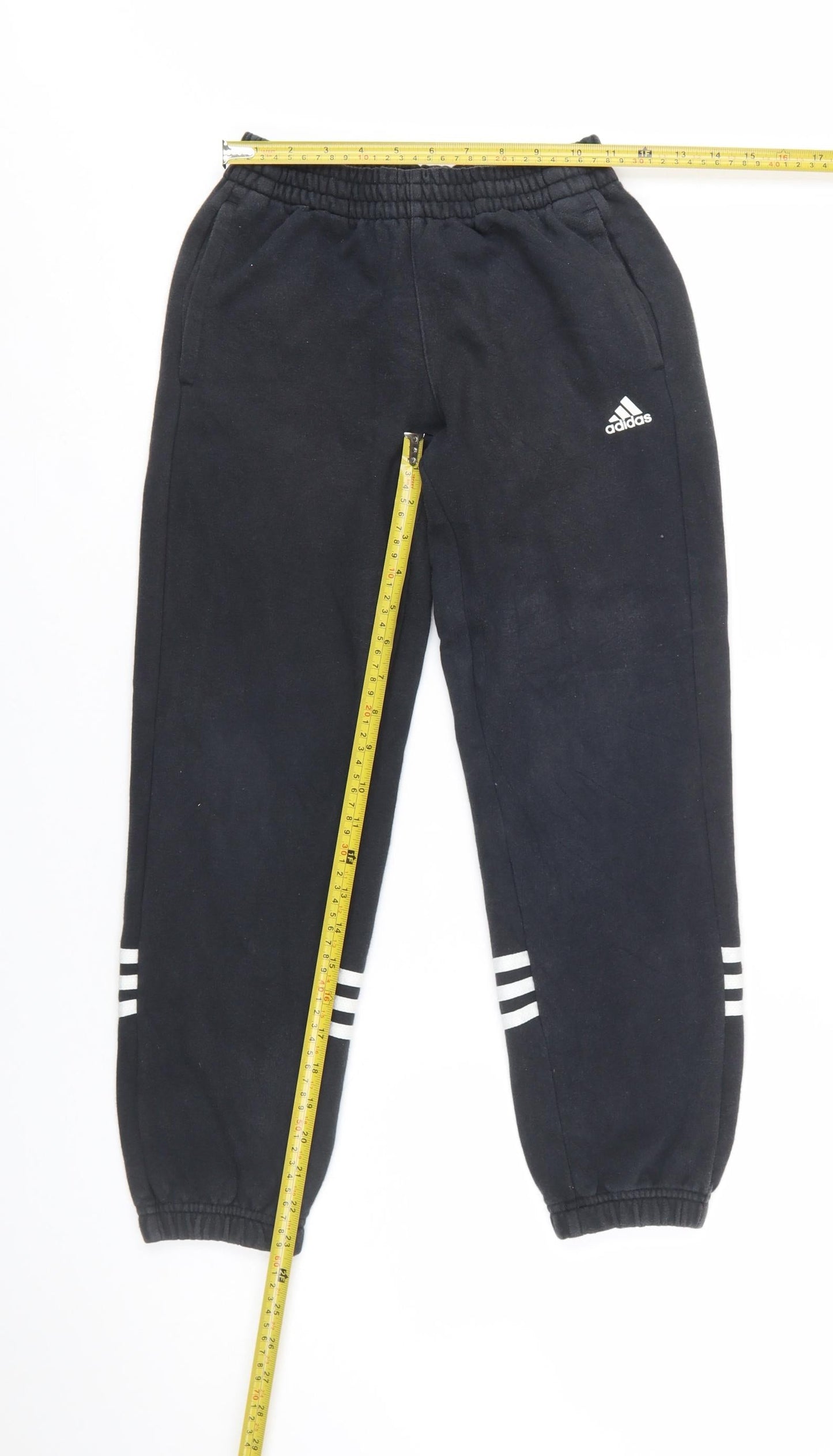 Adidas Boys Black Jogger Trousers 9-10 Years Cotton Fleece Sportswear