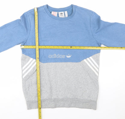 Adidas Boys Blue Grey Colourblock Crew Neck Sweatshirt Size 13-14 Years