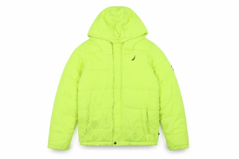 Nautica Womens Yellow Hooded Puffer Jacket XL Water Resistant