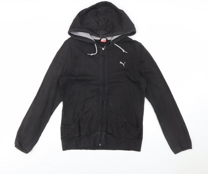 Puma Women Black Full Zip Hoodie UK 14 Cotton Blend Casual