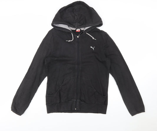 Puma Women Black Full Zip Hoodie UK 14 Cotton Blend Casual