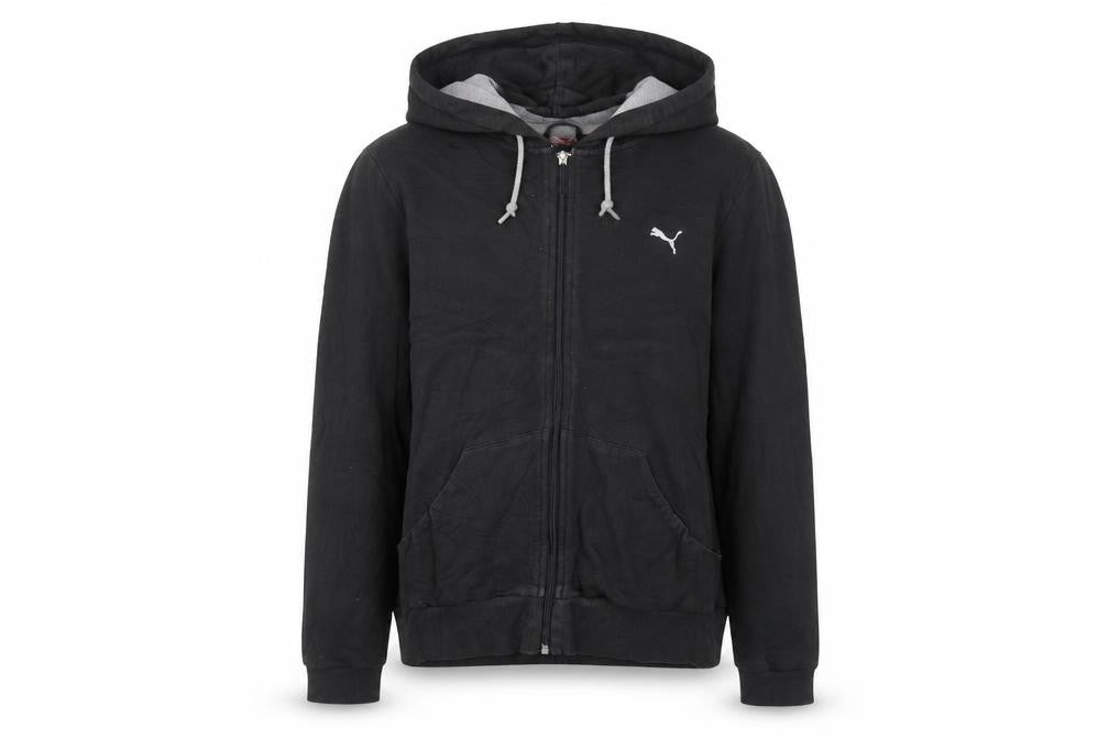 Front view of Puma Women Black Full Zip Hoodie UK 14 Cotton Blend Casual