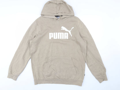Puma Men's Beige Pullover Hoodie Medium Logo Fleece Sweatshirt