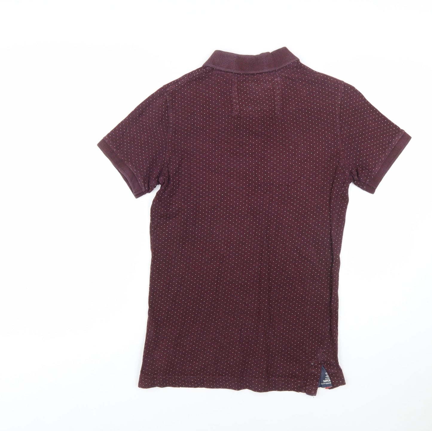 Superdry Mens Burgundy Polka Dot Cotton Polo Shirt Size S