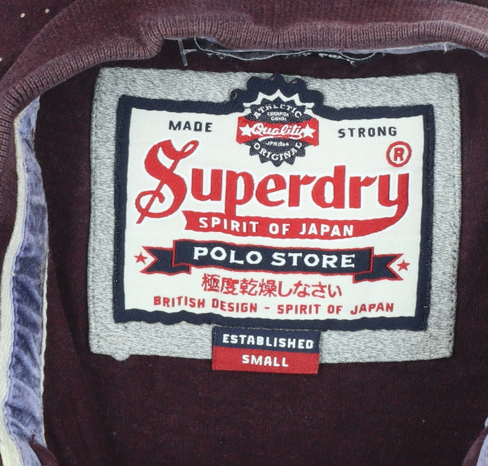Superdry Mens Burgundy Polka Dot Cotton Polo Shirt Size S