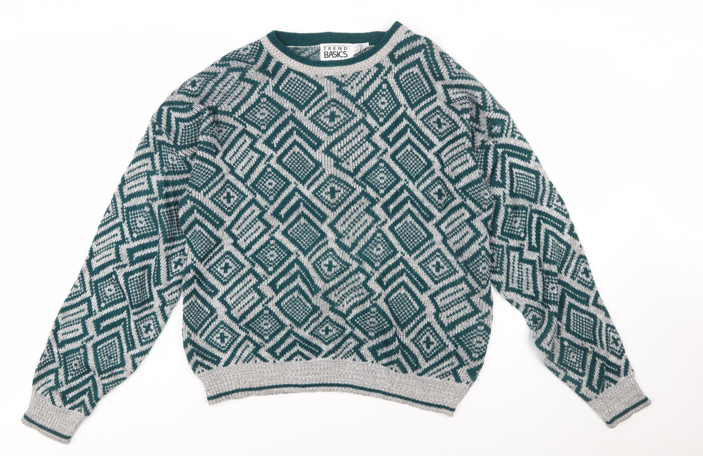 Trend Basics Mens Green Geometric Acrylic Pullover Jumper L