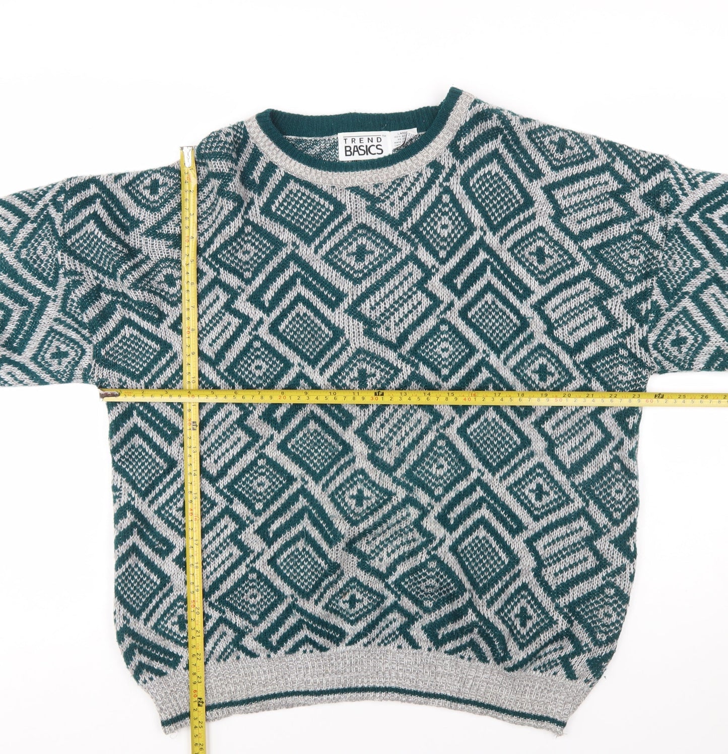 Trend Basics Mens Green Geometric Acrylic Pullover Jumper L