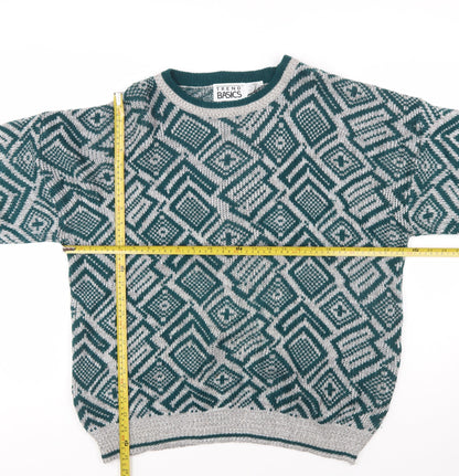Trend Basics Mens Green Geometric Acrylic Pullover Jumper L
