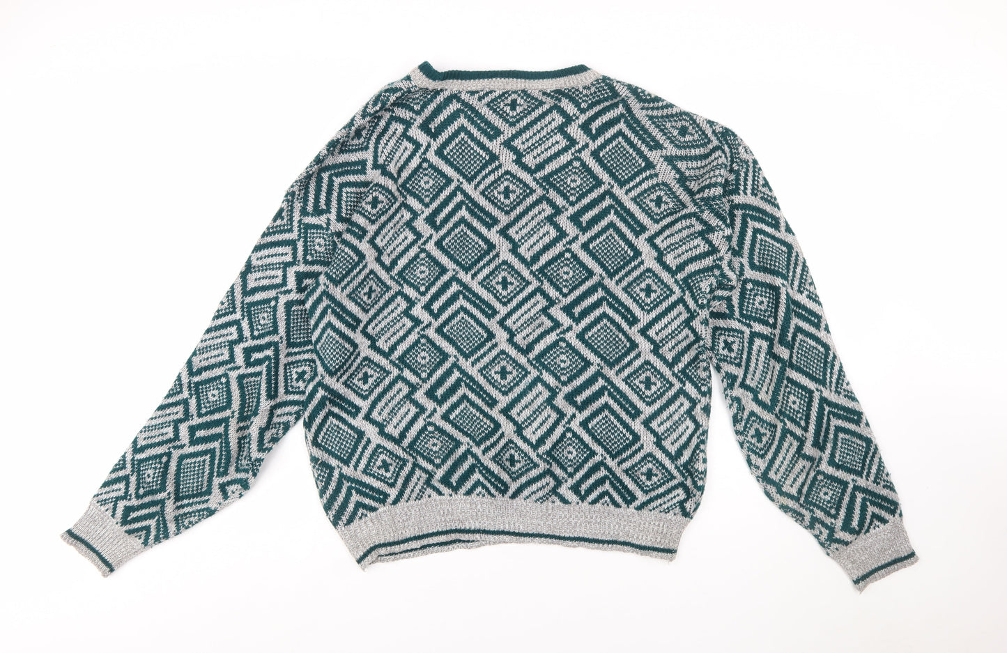 Trend Basics Mens Green Geometric Acrylic Pullover Jumper L