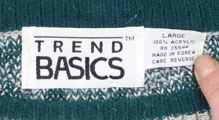 Trend Basics Mens Green Geometric Acrylic Pullover Jumper L