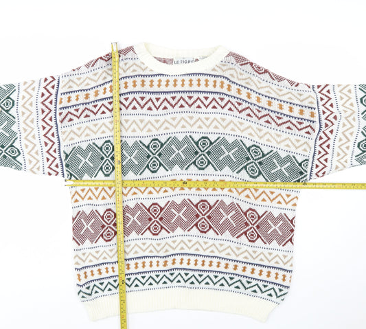 Le Tigre Men's Multicoloured Geometric Knit Pullover Jumper L