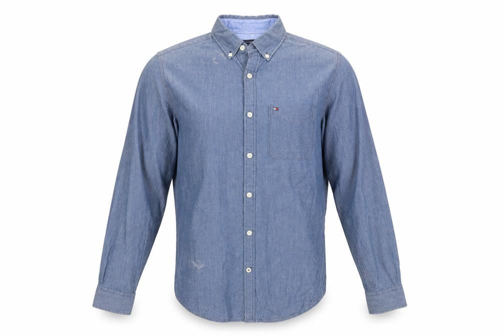 Tommy Hilfiger Men's Blue Button-Down Chambray Shirt Size S Slim Fit