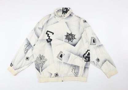 ATHLET Men’s White Geometric 80s Bomber Jacket Size 40 Retro Full Zip