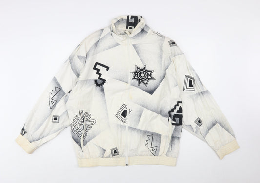 ATHLET Men’s White Geometric 80s Bomber Jacket Size 40 Retro Full Zip