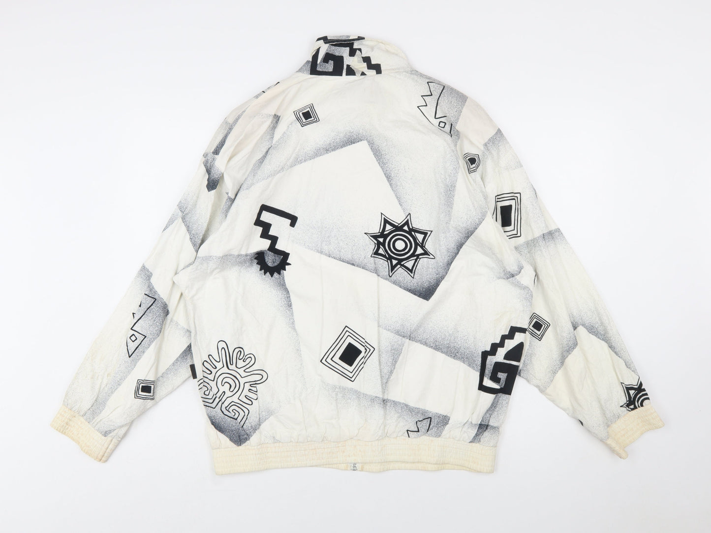 ATHLET Men’s White Geometric 80s Bomber Jacket Size 40 Retro Full Zip