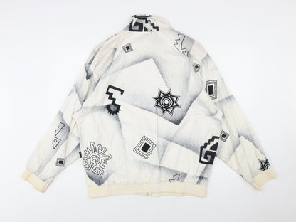 ATHLET Men’s White Geometric 80s Bomber Jacket Size 40 Retro Full Zip