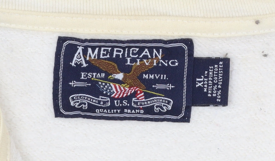 American Living Men's Ivory XL 1/4 Zip Fleece Sweatshirt