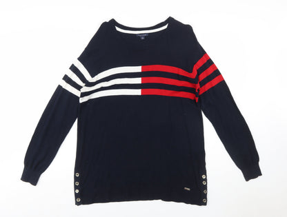 Tommy Hilfiger Women's Blue Striped Cotton Pullover Jumper Size L