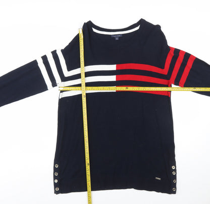 Tommy Hilfiger Women's Blue Striped Cotton Pullover Jumper Size L